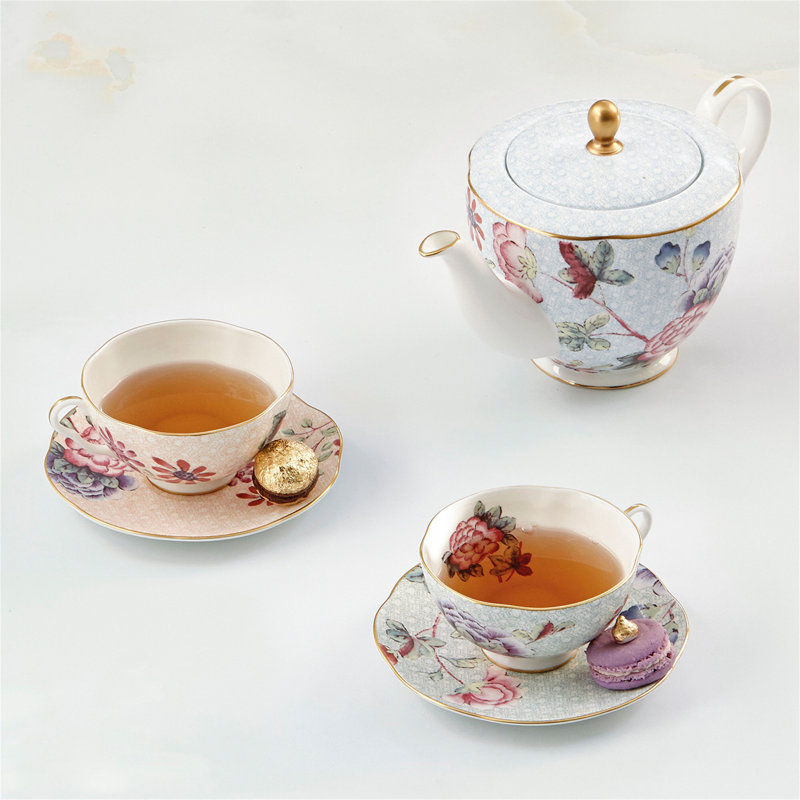 Wedgwood Cuckoo Blue Floral Porcelain Teacup and Saucer Set