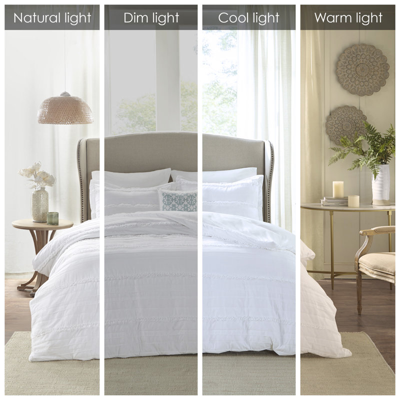 White Ruffled Microfiber King/Cal King 4-Piece Duvet Set