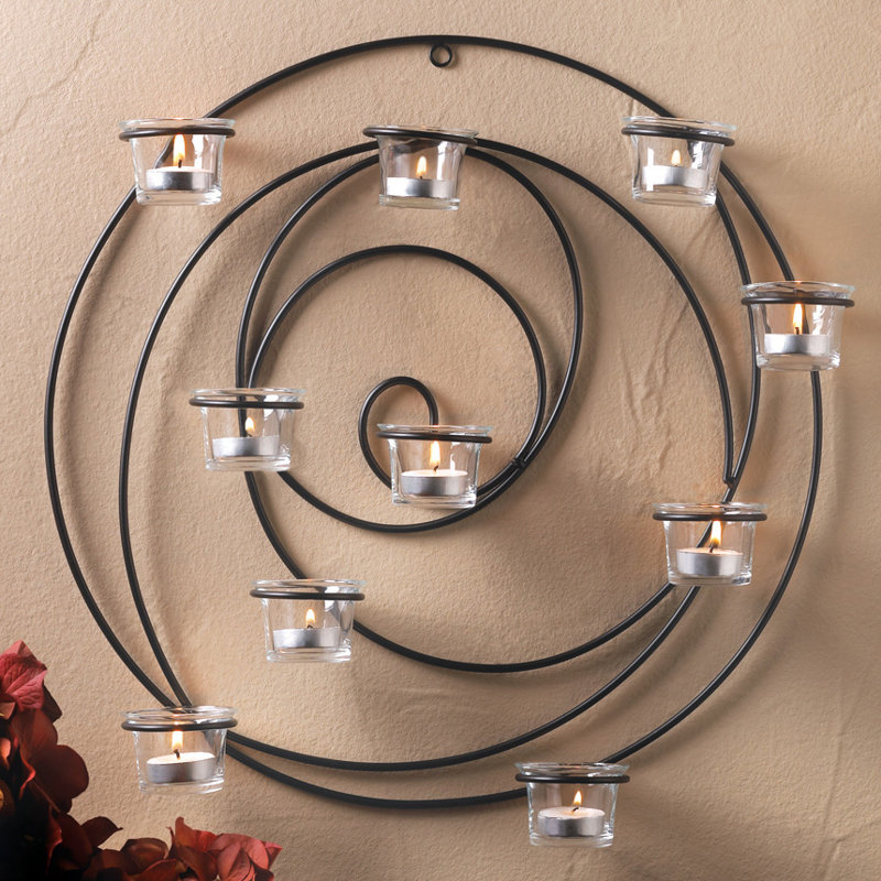 Circular Iron and Glass 18" Hypnotic Candle Wall Sconce