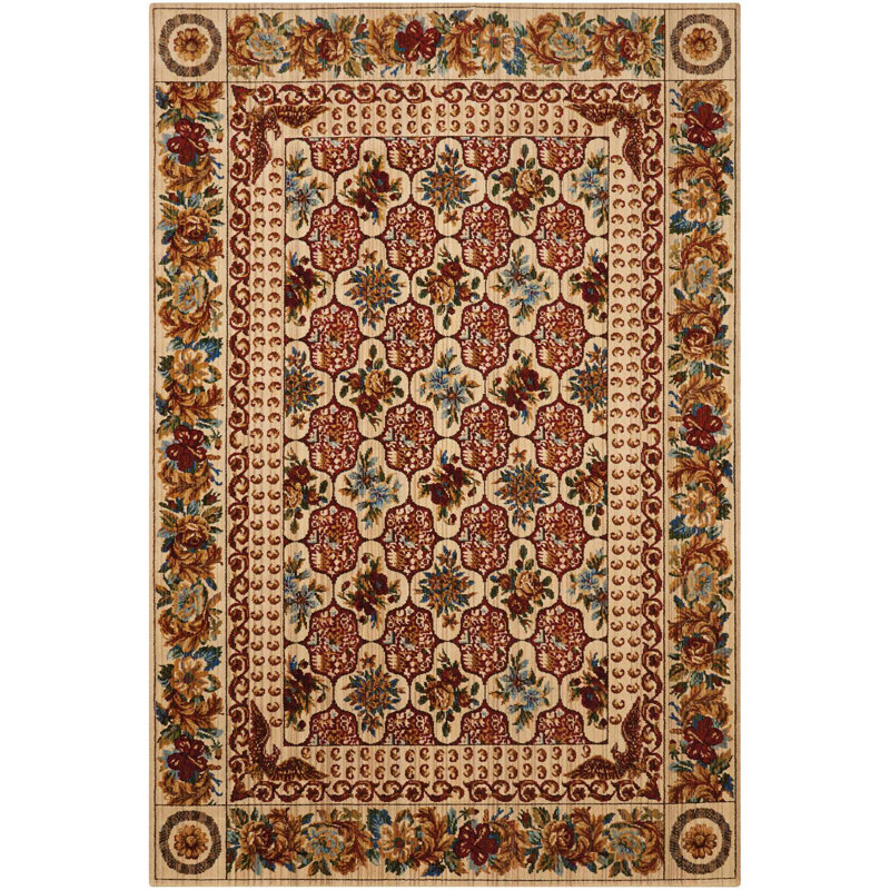 Eternal Blossom Multicolor Wool-Synthetic Blend Area Rug, 5'6" x 8'