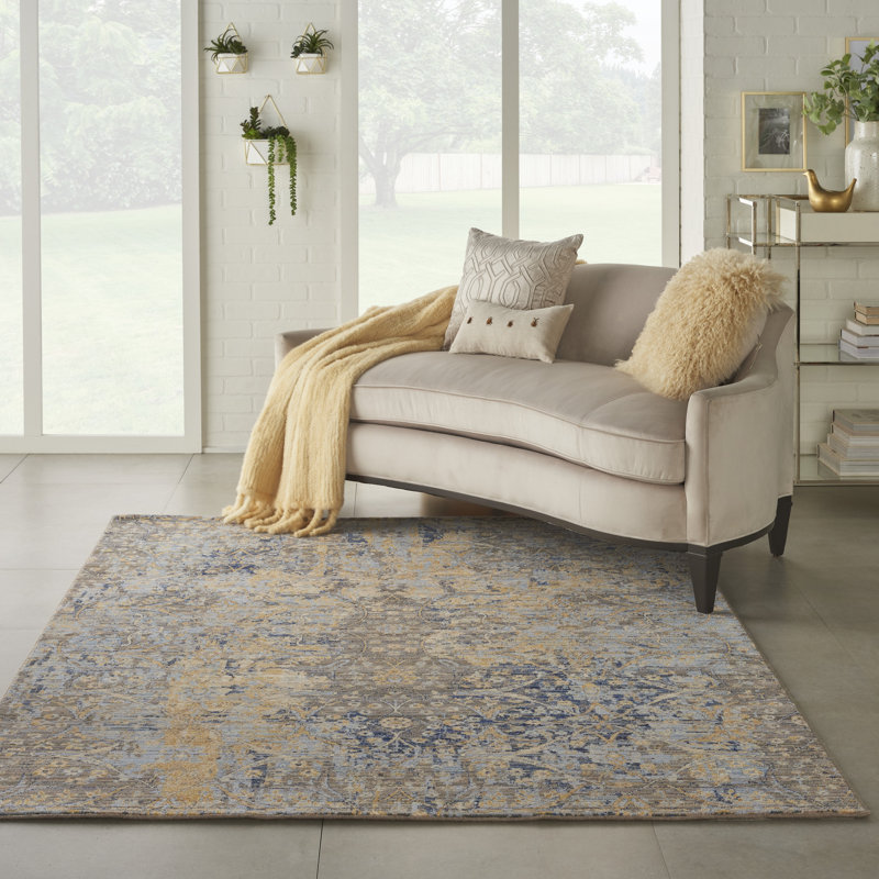 Majestic Vintage Medallion Beige & Blue Wool Blend Area Rug