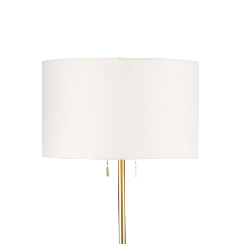 Adjustable White Linen Shade Floor Lamp with Polished Brass
