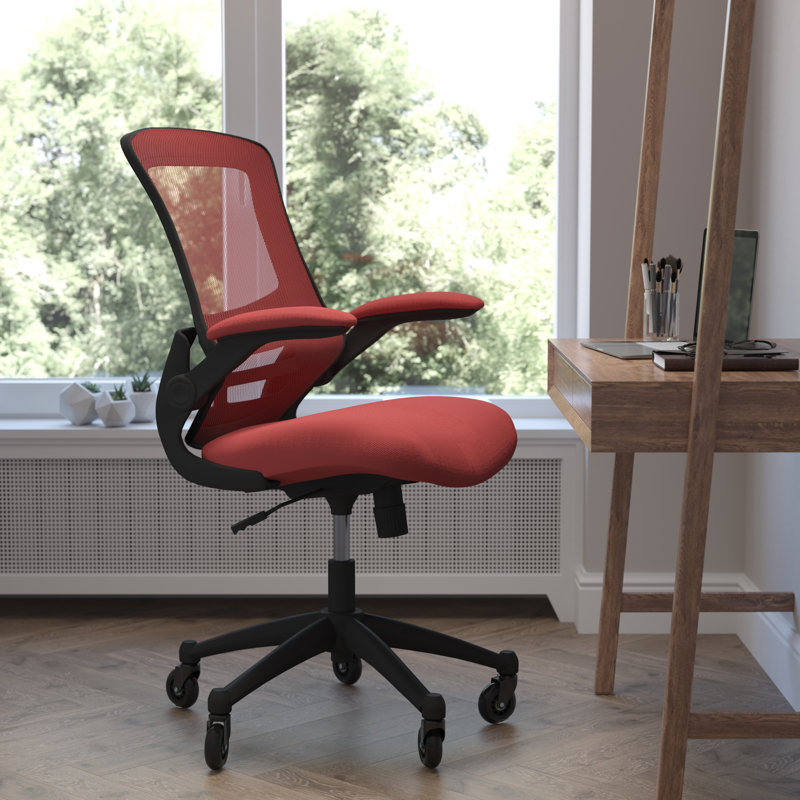 Red Mesh Ergonomic Swivel Task Chair with Adjustable Arms