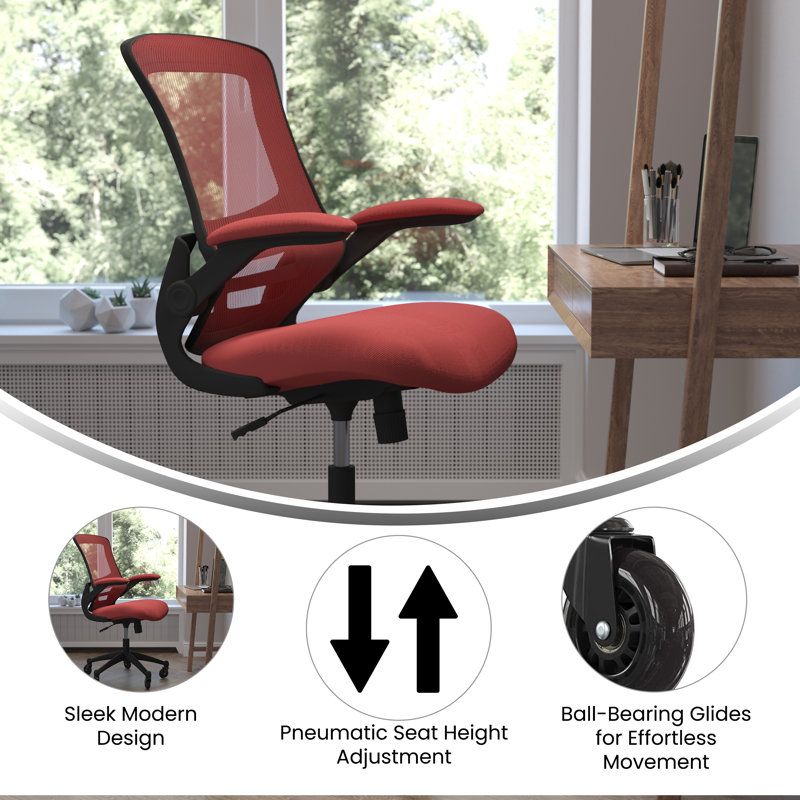 Red Mesh Ergonomic Swivel Task Chair with Adjustable Arms