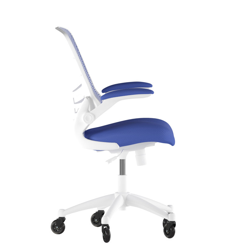Blue Mesh Mid-Back Ergonomic Task Chair with White Frame and Flip-Up Arms