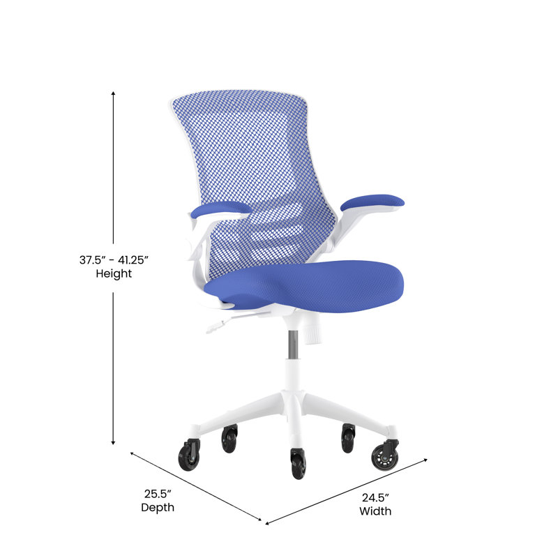 Blue Mesh Mid-Back Ergonomic Task Chair with White Frame and Flip-Up Arms