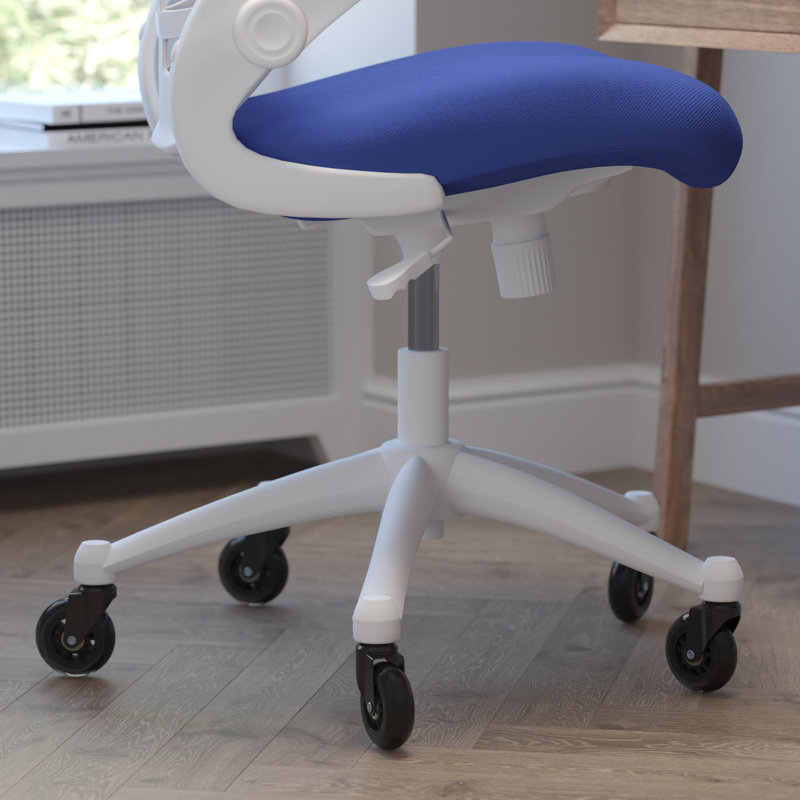 Blue Mesh Mid-Back Ergonomic Task Chair with White Frame and Flip-Up Arms
