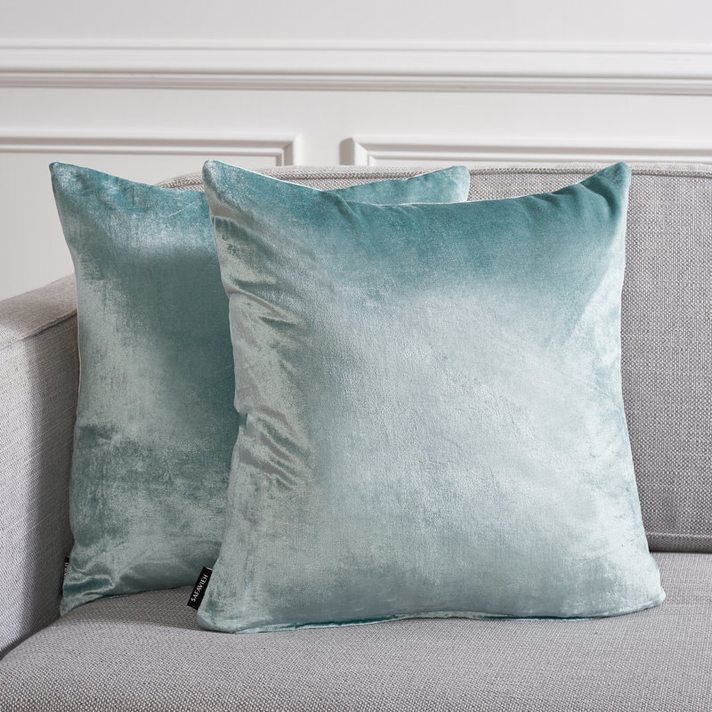 Aqua Cotton Blend Reversible 18" Square Throw Pillow Set