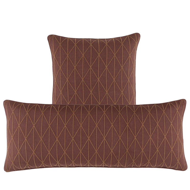 Russet Rectangular Linen Embroidered Throw Pillow with Piped Edges