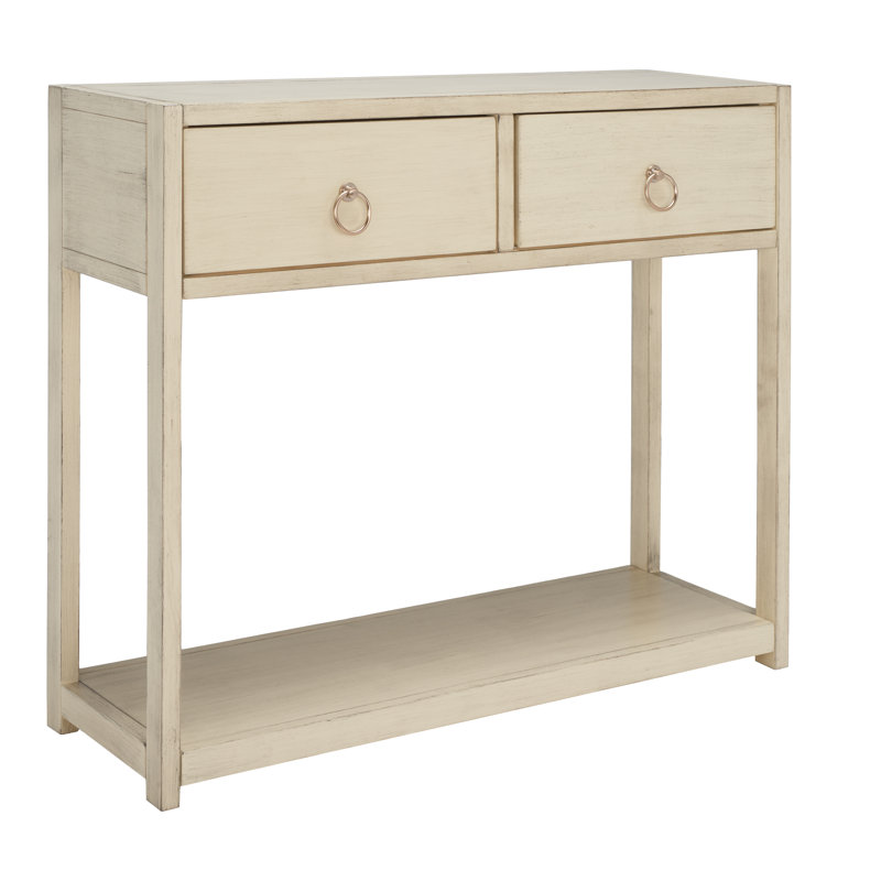 Antique White Wood and Metal Console Table with Storage