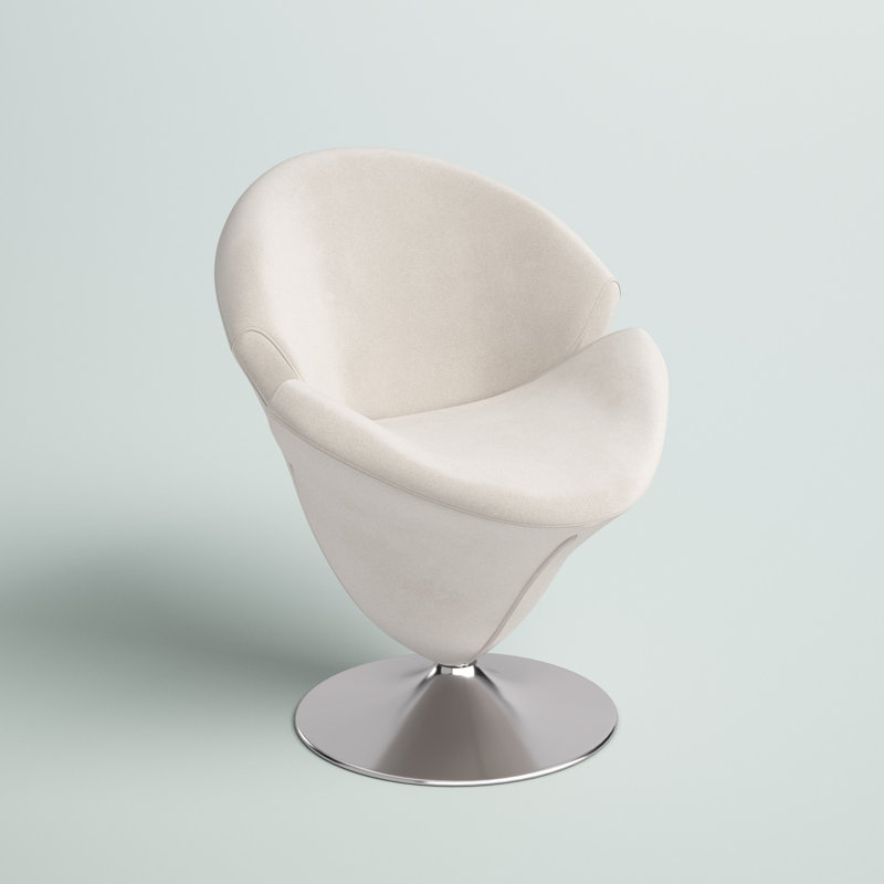 Blossom White Velvet Swivel Barrel Chair with Metal Base