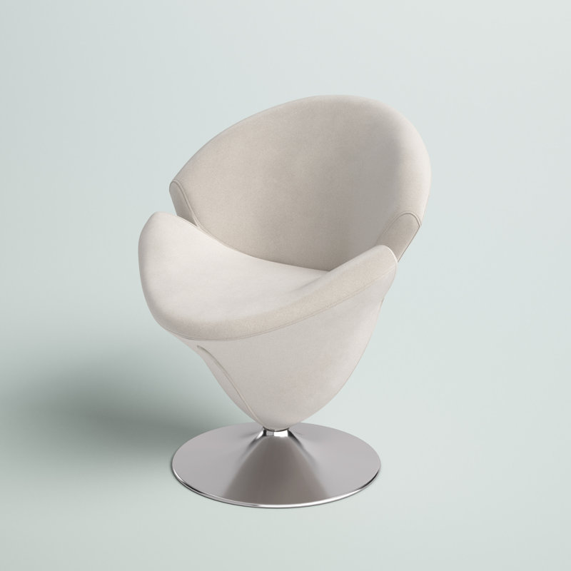 Blossom White Velvet Swivel Barrel Chair with Metal Base