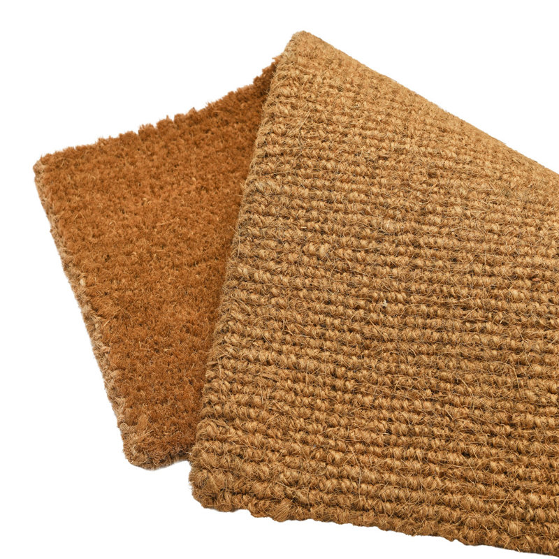 Tan and Black Coir Outdoor Doormat with Rainbow Design