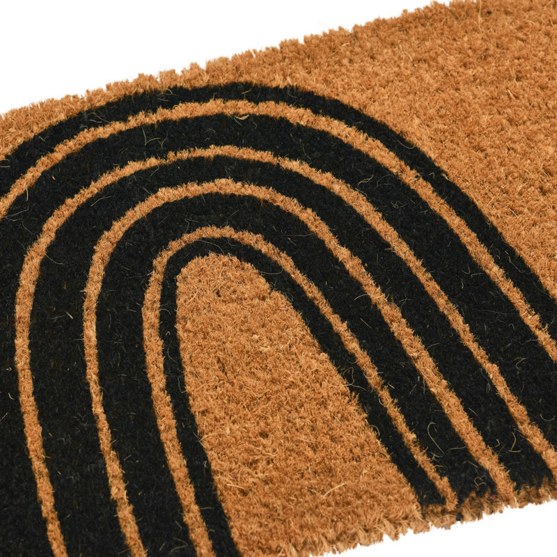 Tan and Black Coir Outdoor Doormat with Rainbow Design
