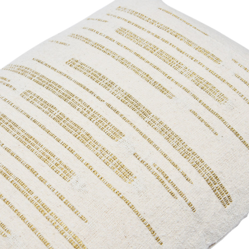 24"x16" Woven Cotton Slub Lumbar Pillow with Gold Embroidery
