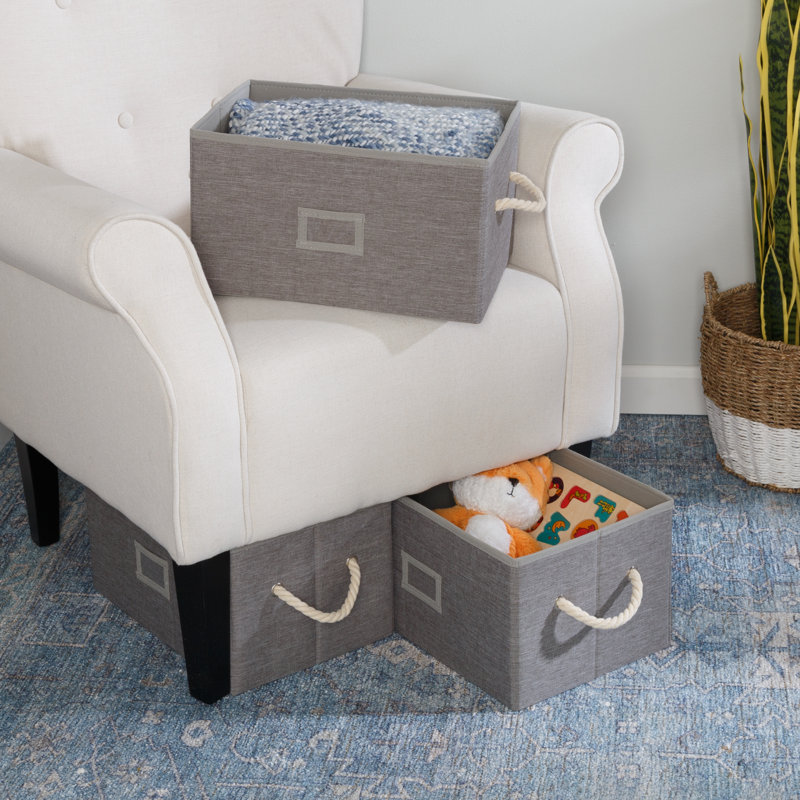 Heather Gray Foldable Large Fabric Storage Bin with Cotton Rope Handles