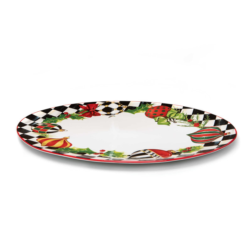 Festive Ceramic Holiday Serving Platter with Painted Banding