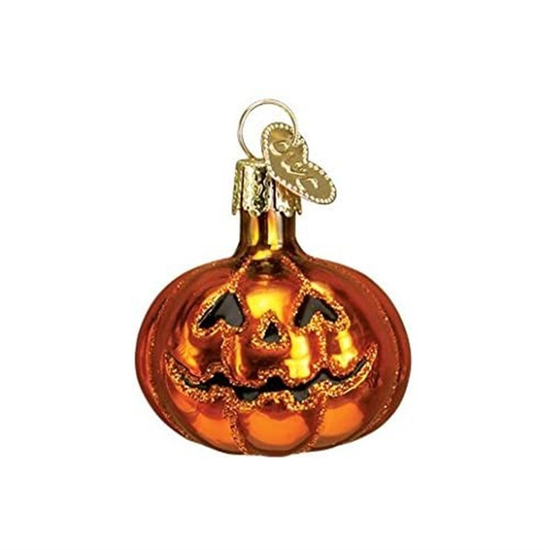 Miniature Halloween Glass Ornament Set with Pumpkin and Owl