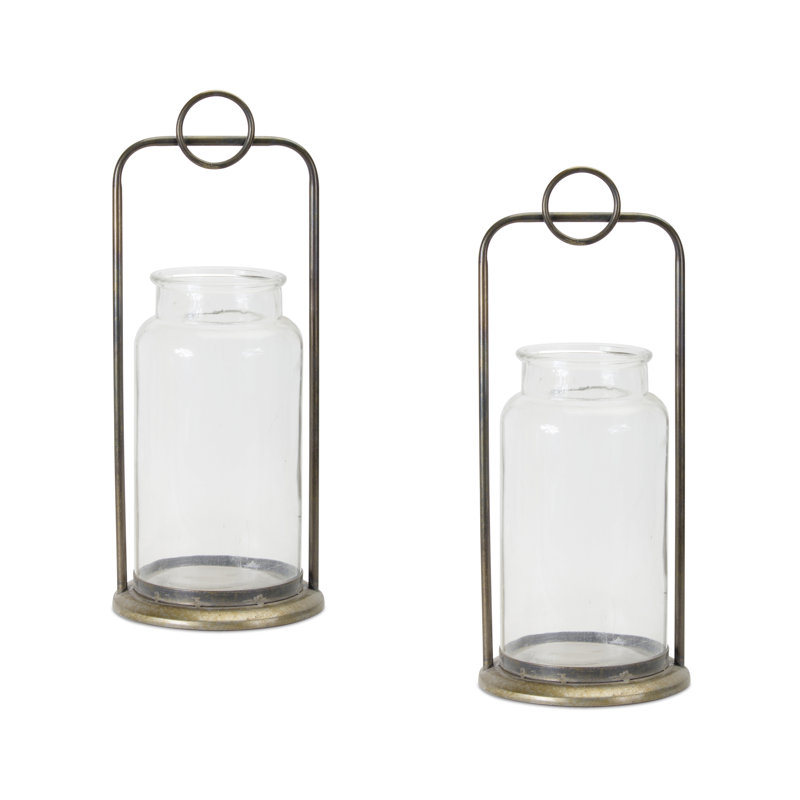 Bronze and Glass 19.5" Hurricane Candle Holders, Set of 2