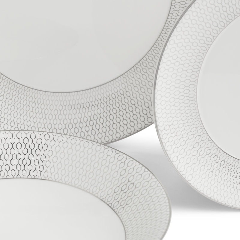Gio Platinum White Porcelain 12-Piece Dinnerware Set for 4