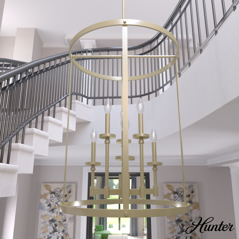 Modern Brass 6-Light Candle Chandelier