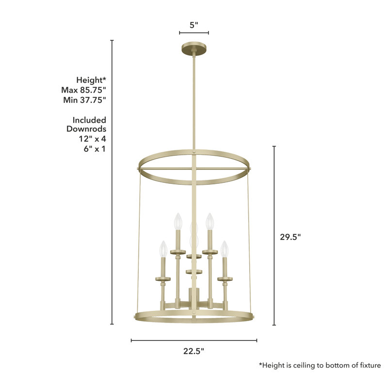 Modern Brass 6-Light Candle Chandelier