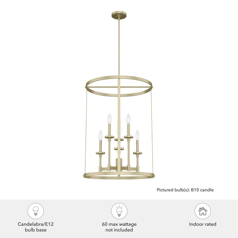 Modern Brass 6-Light Candle Chandelier