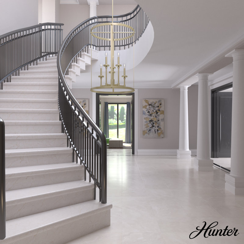 Modern Brass 6-Light Candle Chandelier