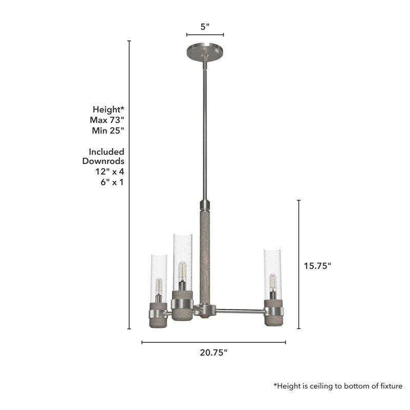 River Mill Rustic-Modern 3-Light Chandelier in Brushed Nickel