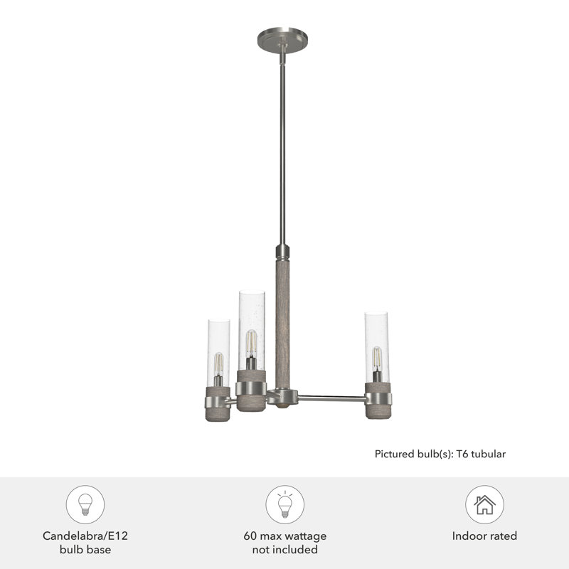River Mill Rustic-Modern 3-Light Chandelier in Brushed Nickel