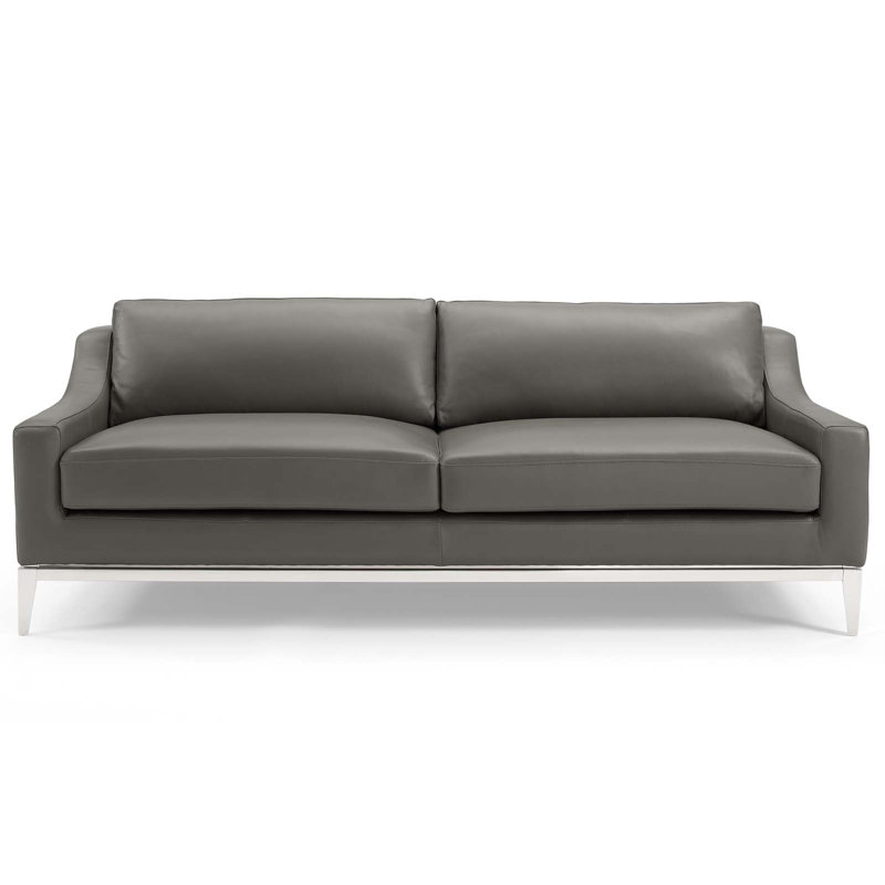 Harness 83.5" Gray Leather and Stainless Steel Sofa