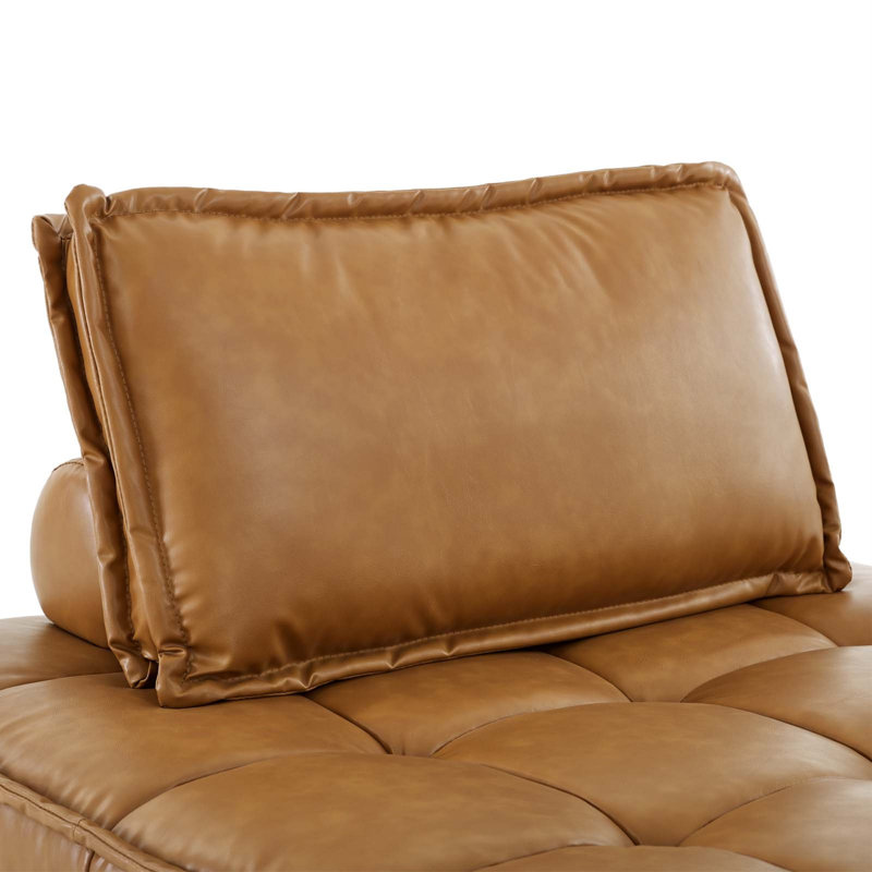 Tan Tufted Faux Leather 5-Piece Sectional Sofa
