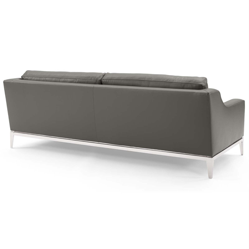 Harness 83.5" Gray Leather and Stainless Steel Sofa