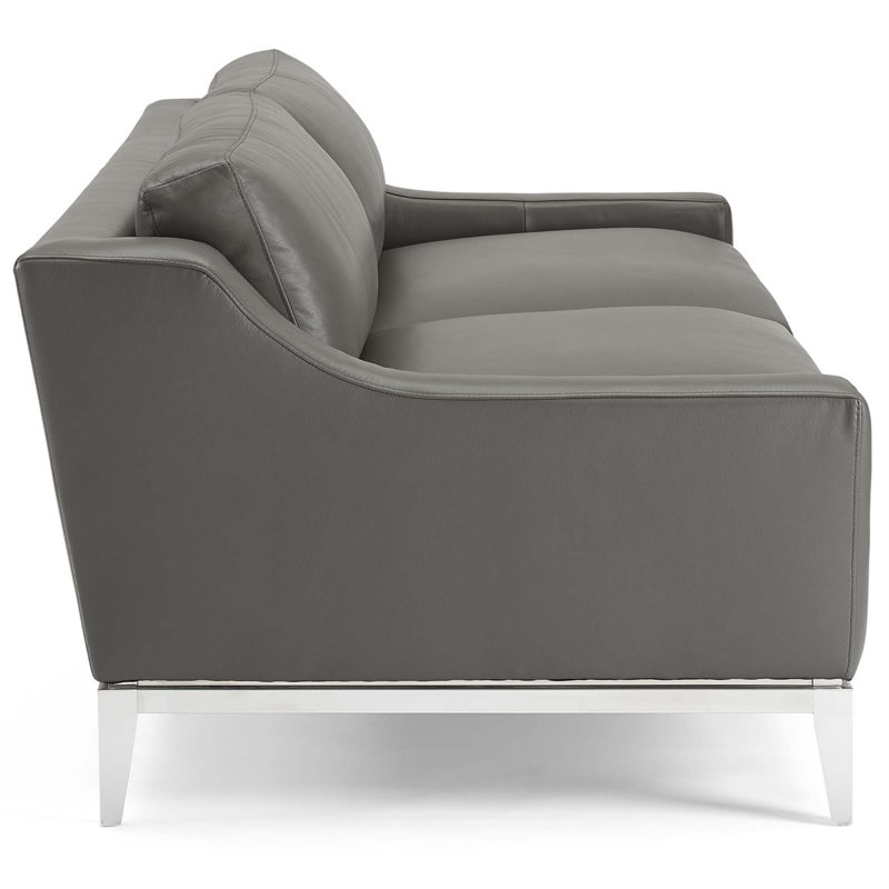Harness 83.5" Gray Leather and Stainless Steel Sofa