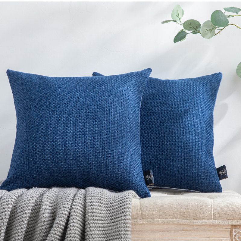 Blue Polyester Reversible Square Throw Pillow Set