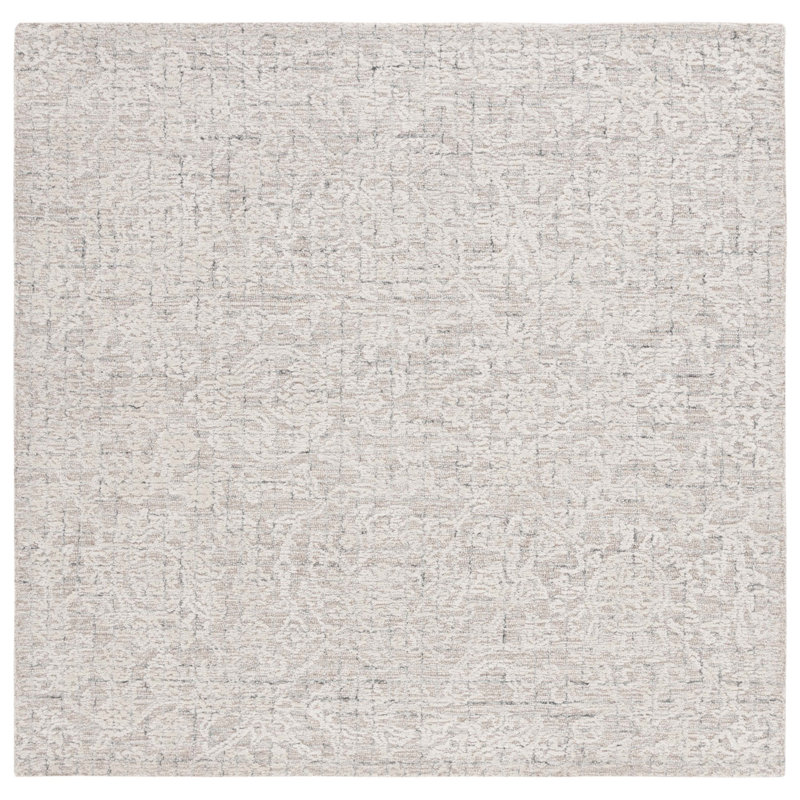 Beige and Ivory 6' Square Hand-Tufted Wool Rug