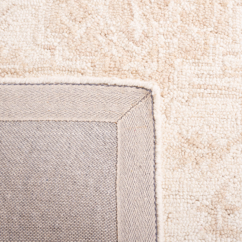 Ivory and Beige Hand-Tufted Wool Medallion Rug