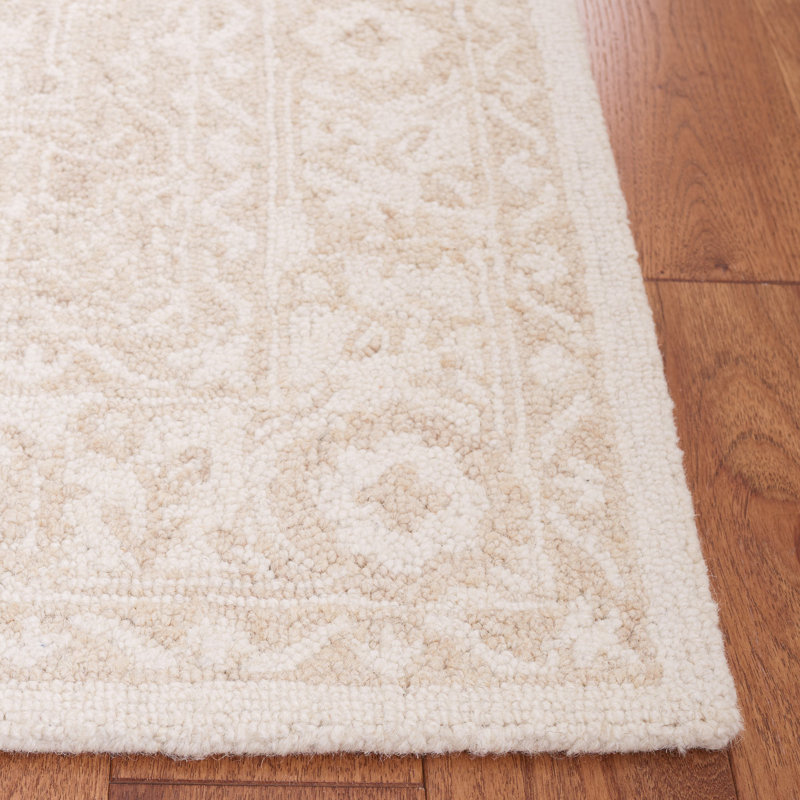 Ivory and Beige Hand-Tufted Wool Medallion Rug