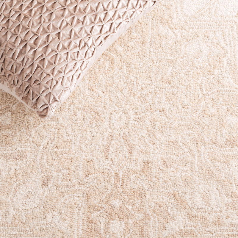 Ivory and Beige Hand-Tufted Wool Medallion Rug
