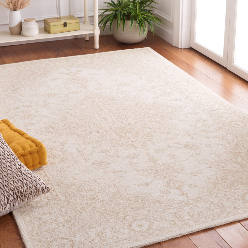 Ivory and Beige Hand-Tufted Wool Medallion Rug