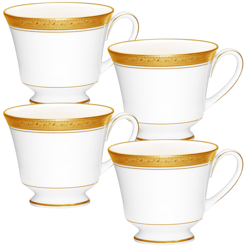 Crestwood Gold Etched Ceramic Teacups, Set of Four