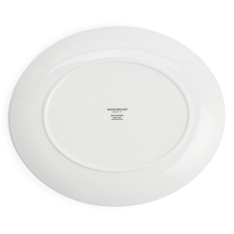 White Ceramic Oval Serving Platter with Platinum Geometric Print