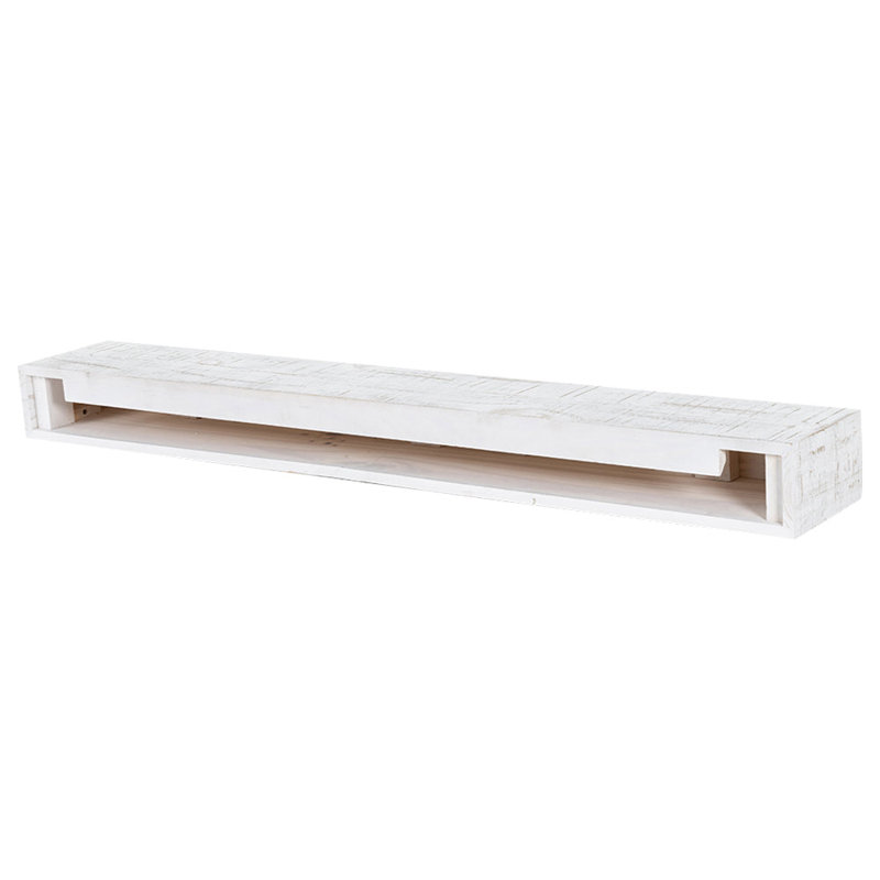 Hatteras Whitewash Pine Wood Floating Fireplace Mantel Shelf - 48 Inch