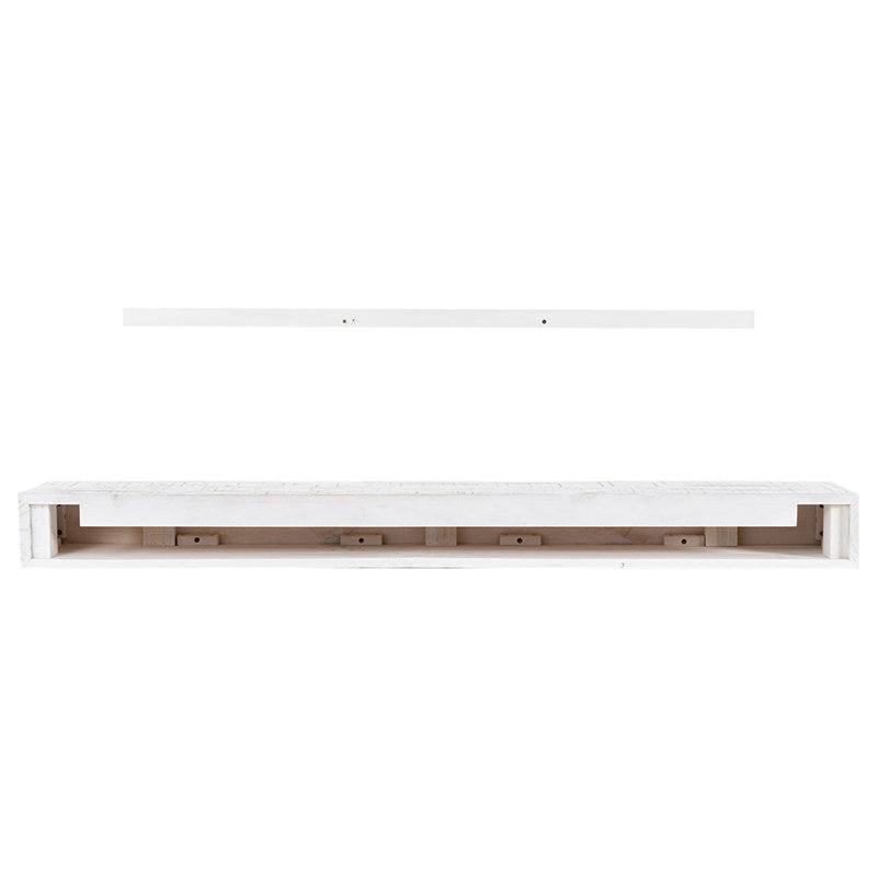 Hatteras Whitewash Pine Wood Floating Fireplace Mantel Shelf - 48 Inch