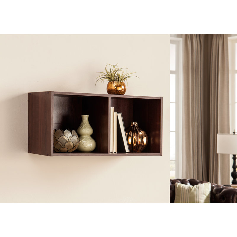 Dark Cherry 24.6" Laminated Wood 2-Cube Bookcase Organizer