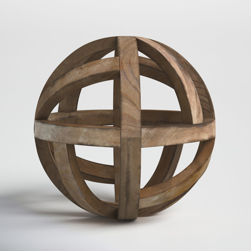 Artisanal Rustic Natural Wood Decorative Orb, 8"