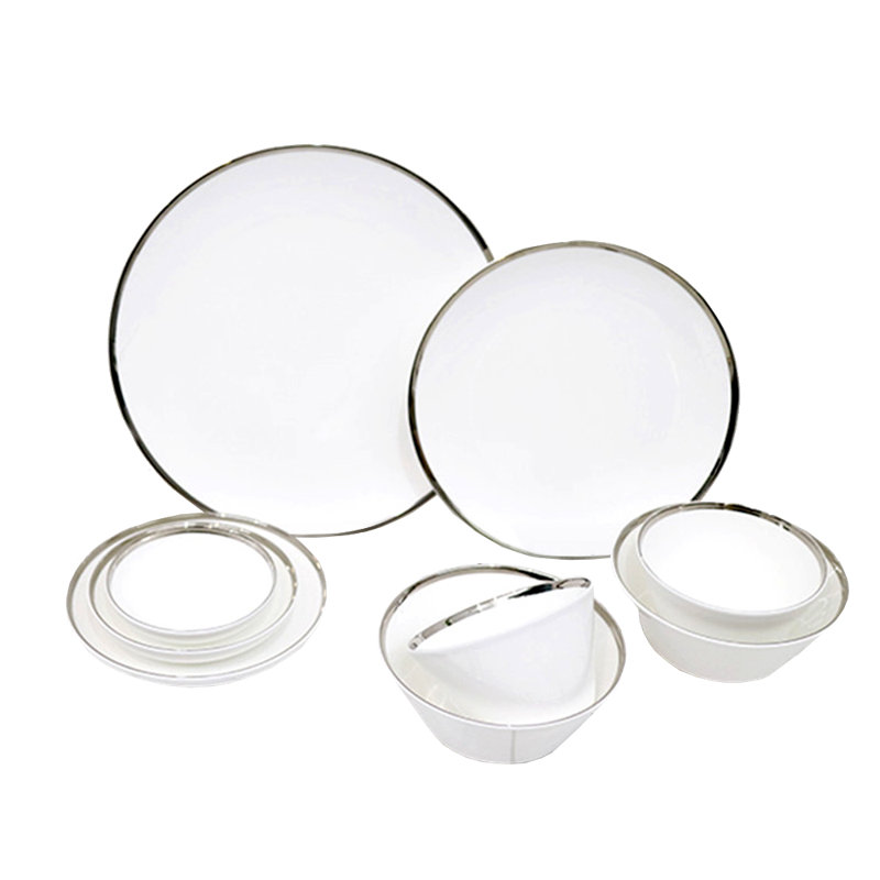 White Ceramic Dessert Bowl with Platinum Rim