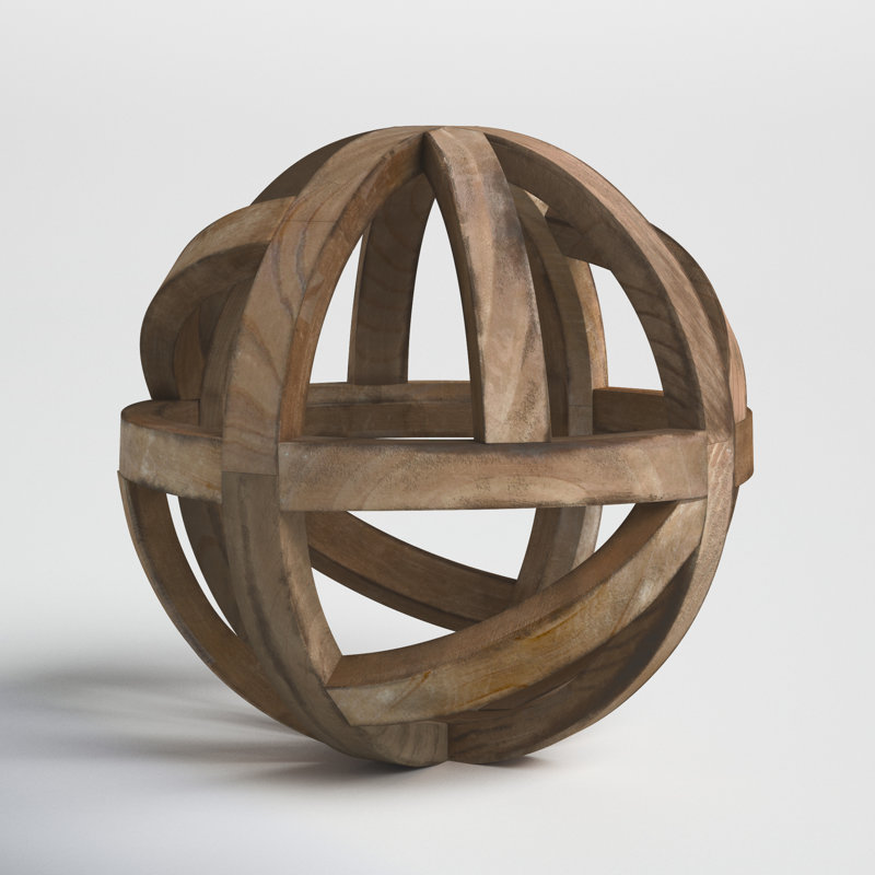 Artisanal Rustic Natural Wood Decorative Orb, 8"