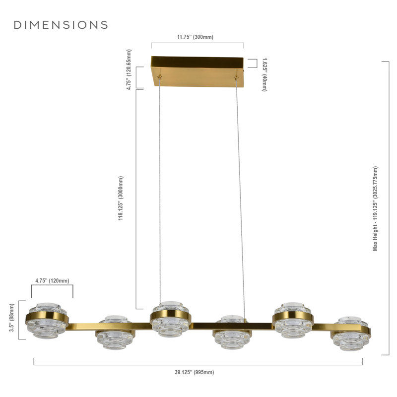 Milano Antique Brass 39-Inch 6-Light LED Linear Chandelier