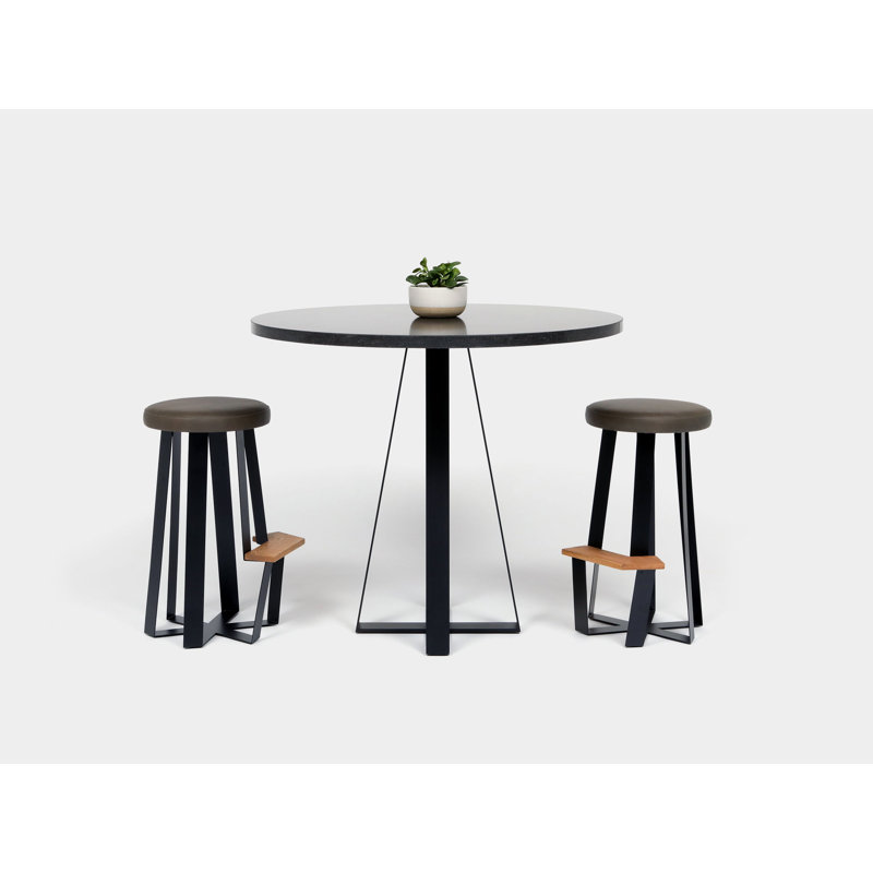 ARS 26" Blackbean Leather & Steel Hexagonal Counter Stool
